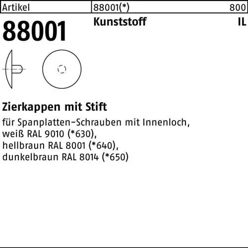 Begrenztes Angebot Zierkappe R 88001 Stift 2,5x 12 Ku. dunkelbraun 1000 Stück