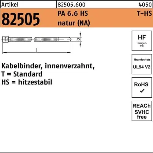 Kabelbinder R 82505 innenverz. 3,5x200/50 PA 6.6 HS natur 100St. HELLERMANNTYTON Knallerangebot