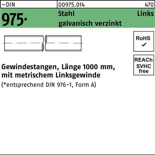 Versand Am Gleichen Tag Gewindestange DIN 975 links M24 -LHx 1000mm Stahl galv.verz. 1 Stück